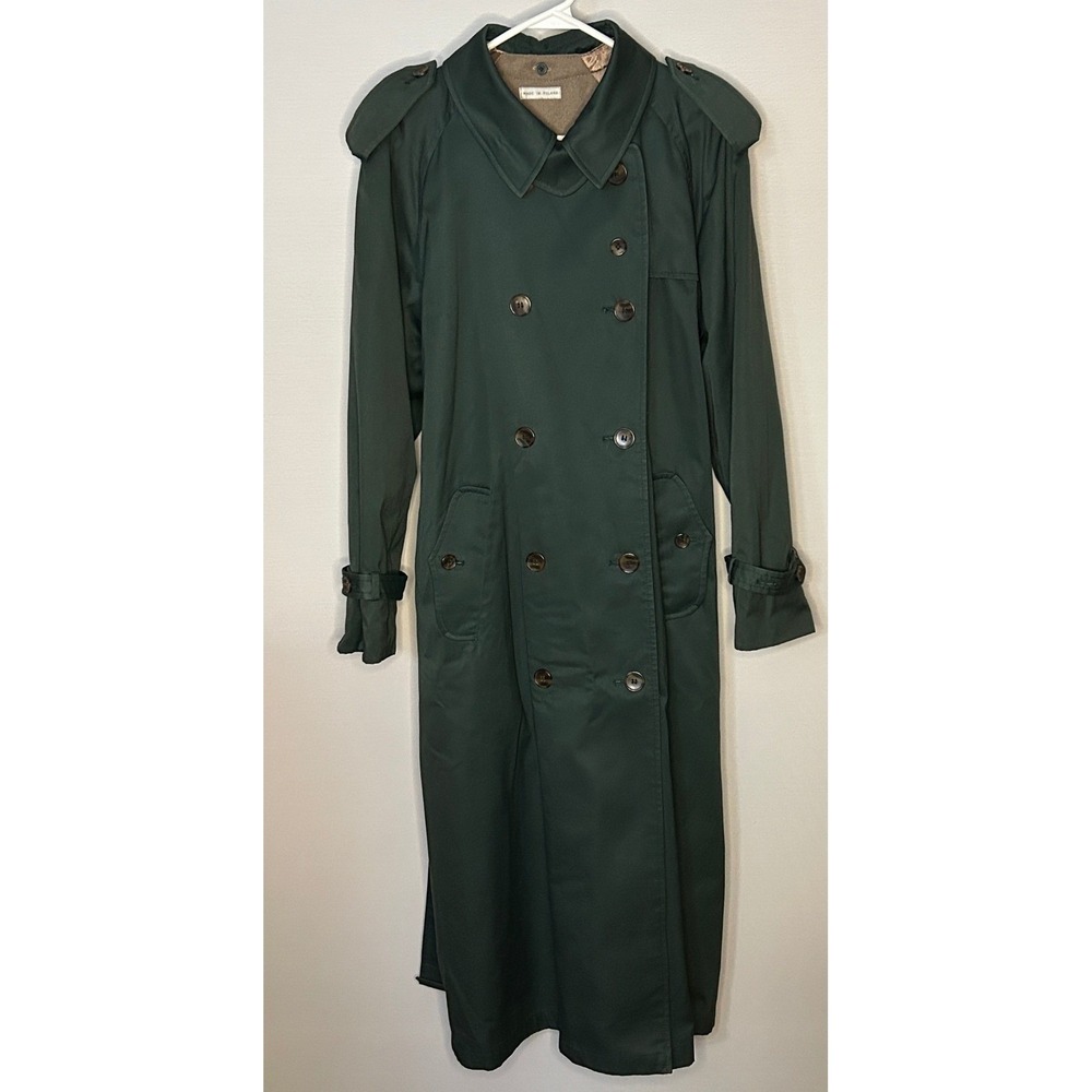 Vintage Worthington Forest Green Double Breasted Trench Coat Wool Liner 11/12